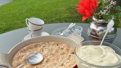 Rabarbrakake med havregrynmarengs